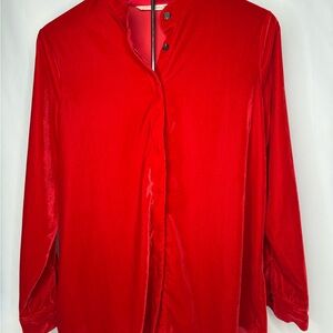 Soft Surroundings Vibrant Red Button Down Velvet Shirt